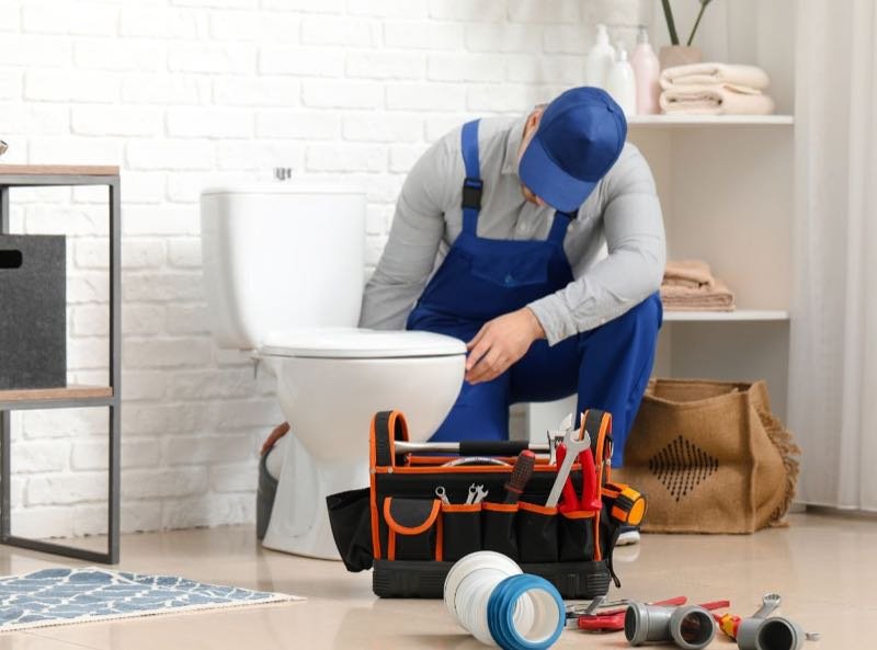 Verstopfung lösen - Installateur bei der Arbeit